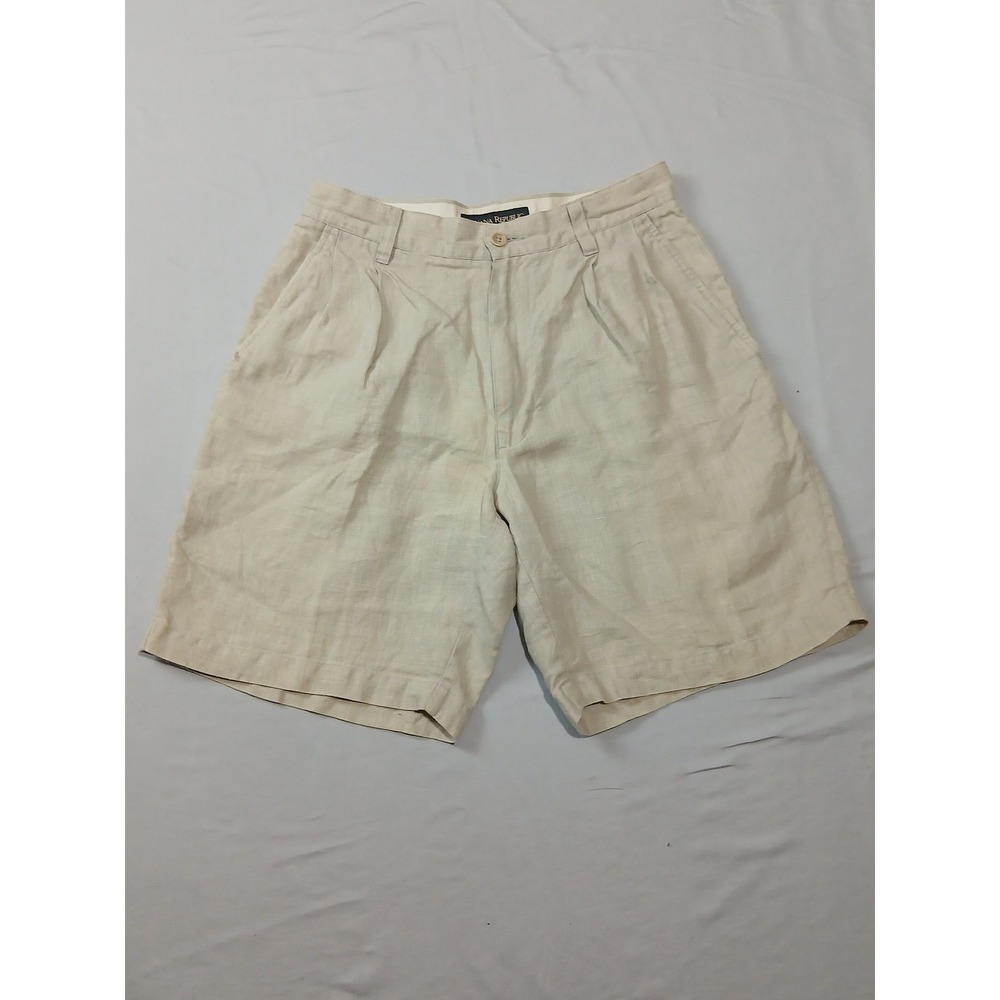 Banana Republic Classic Mens 28 Beige 100% Linen Pleated Shorts Vintage HOL 00